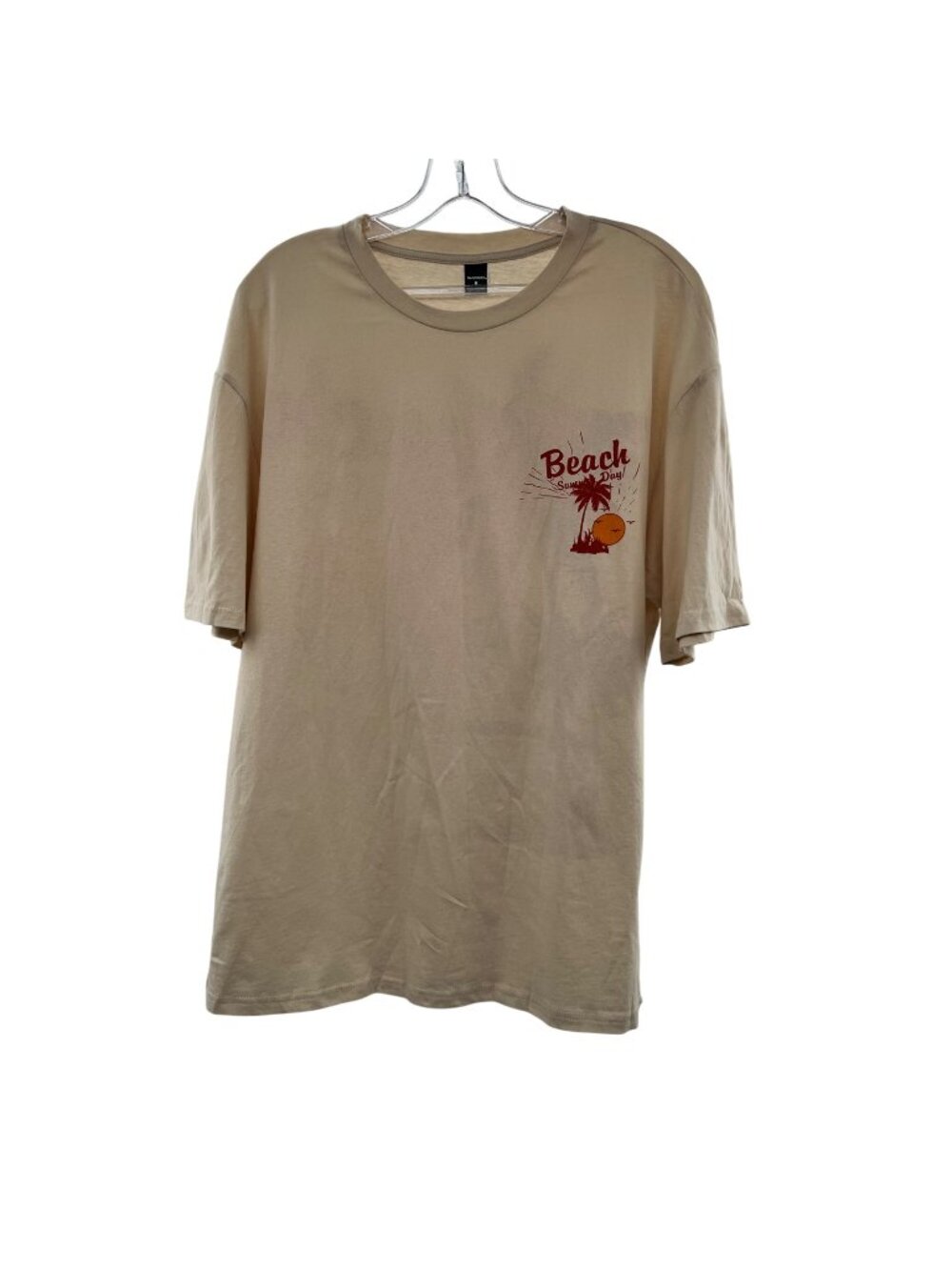 Manfinity Men's T-Shirt Short Sleeve Beach Graphic Tan/Red Size Medium